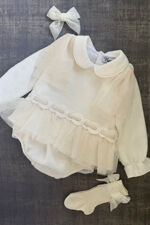 Naxos cream tulle trim long sleeve dress and knickers 