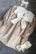 Be chic beige velvet bow dress