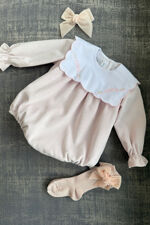 Be chic pink cord embroidered collar romper