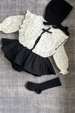 Jose Varon black romper and cream star print blouse set