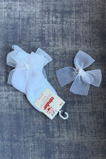 Condor striped organza bow white ankle sock