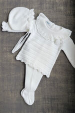 Juliana white pom pom knitted set