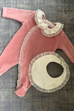 Baby Gi old rose velour lace trim babygrow