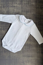 White peter pan collar long sleeved vest with blue trim