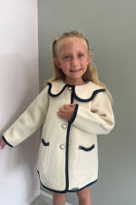 Marae ivory wool coat with navy trim
