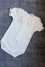 flossy cream lace trim frill collar short sleeve vest