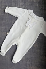 Baby Gi ivory velour butterfly babygrow
