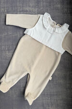 Baby Gi taupe bib front babygrow