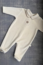 Baby Gi beige velvet bear babygrow