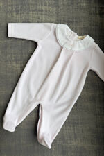 Baby Gi pink velour babygrow with bow embroidery 
