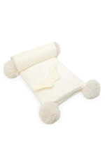 Jamiks cream faux fur pom pom blanket with angel wing