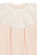 Baby Gi peach cotton pink broderie anglaise collar babygrow