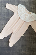Baby Gi peach cotton pink broderie anglaise collar babygrow