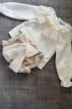Naxos beige tweed bloomer and blouse set