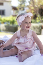 Calamaro pink stripe bow romper 