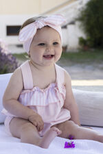 Calamaro pink stripe bow romper 
