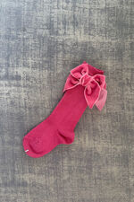 Condor beet pink velvet bow knee-high socks