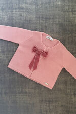 Condor dusky pink velvet bow cardigan