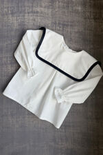 Be chic ivory blouse with black velvet trim