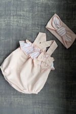 Calamaro pink stripe bow romper 