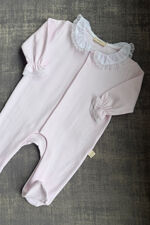 Baby Gi pink cotton lace trim collar babygrow