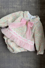 Naxos pink tulle trim tweed dress and knickers set