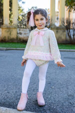 Naxos pink tulle trim tweed dress and knickers set