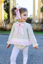 Naxos pink tulle trim tweed dress and knickers set