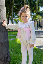 Naxos pink tulle bow tweed romper
