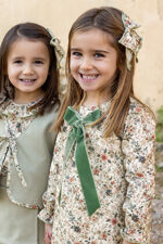 Calamaro floral dress with green velvet bow
