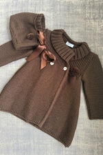 Foque brown knitted coat and bonnet set