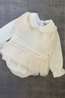 Naxos cream tulle trim long sleeve dress and knickers 