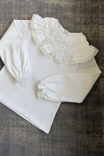 Be chic white smocked collar long sleeve top