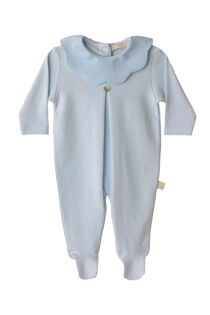 Baby Gi blue pique collar velour babygrow
