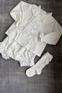 Rochy cream velvet bow jam pants set