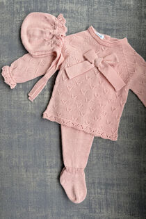 Juliana dusky pink bow knitted set 