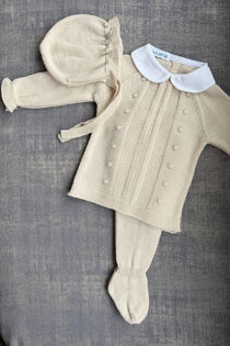 Juliana beige peter pan collar knitted set