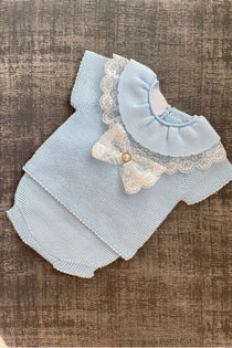 Isobel baby blue knitted bow set