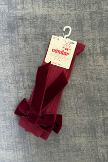 Condor burgundy coquette velvet bow knee sock