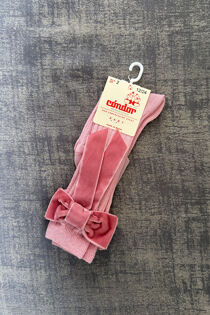 Condor dusky pink coquette velvet bow knee sock