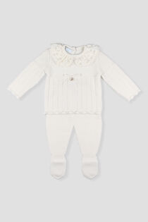 Foque ivory lace collar knitted two piece set