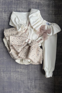 Naxos beige tweed romper and blouse set