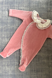 Baby Gi old rose velour lace trim babygrow