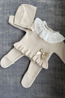 Valentina beige frill collar knitted set