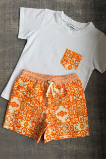 Rochy boys orange print swim short and t shirt set