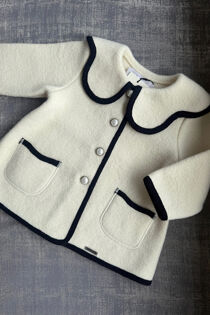 Marae ivory wool coat with navy trim