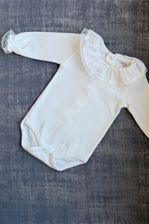 flossy cream lace trim frill collar long sleeve vest-Copy