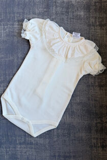 flossy cream lace trim frill collar short sleeve vest