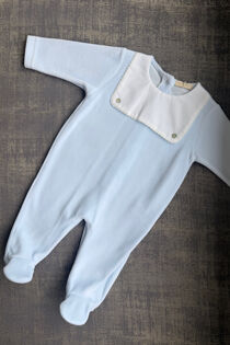 Baby Gi blue velour bib front babygrow