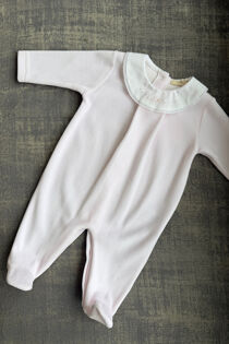 Baby Gi pink velour babygrow with bow embroidery 